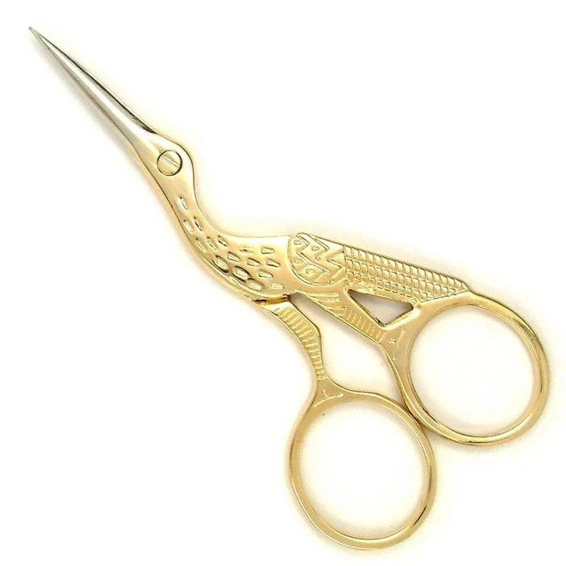 Embroidery scissors stork 9cm gold col.