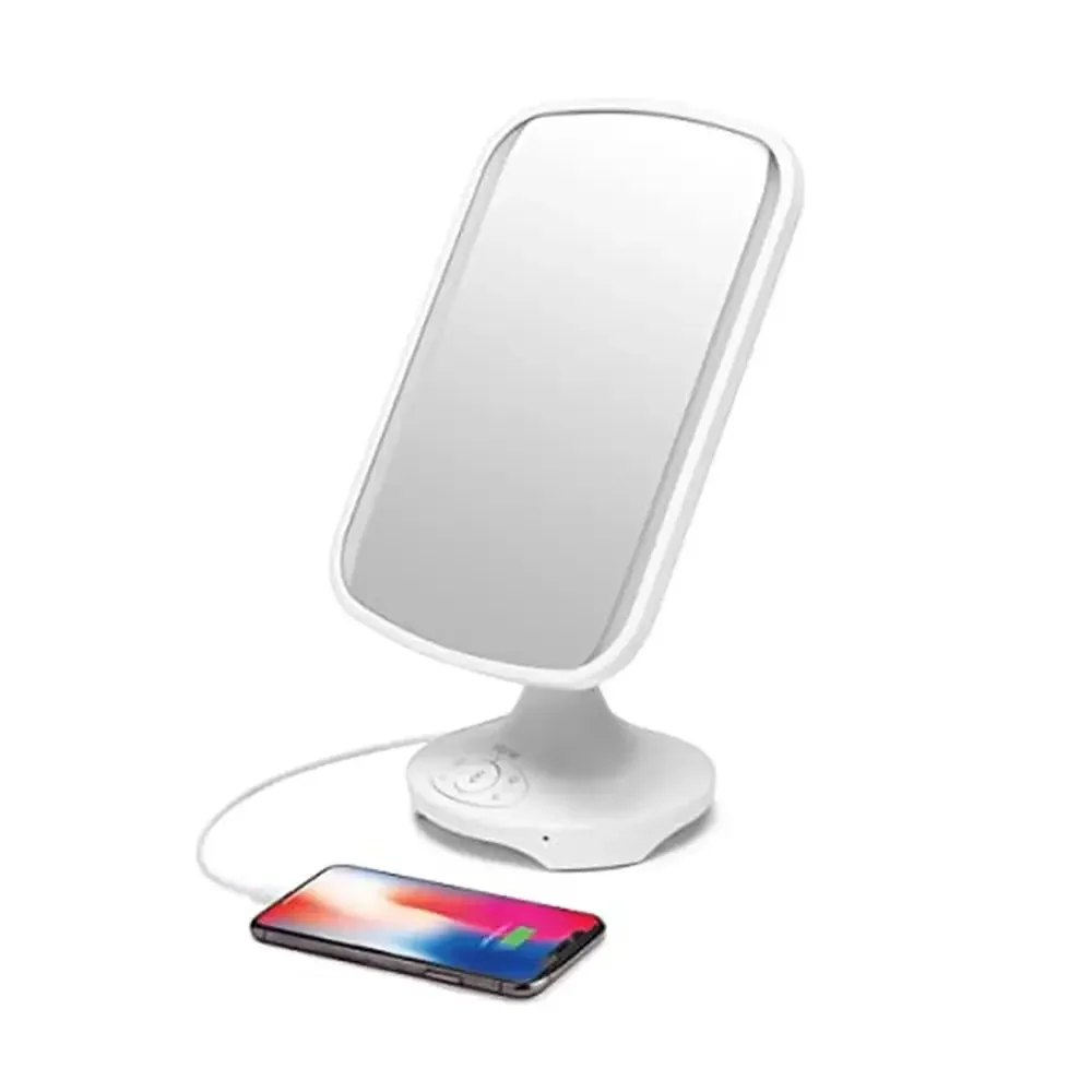 Adjustable Vanity Mirror Makeup Mirror with Bluetooth Audio & Hands-Free Speakerphone LED Lighting 7" x 9" Reflect ll iCVBT3