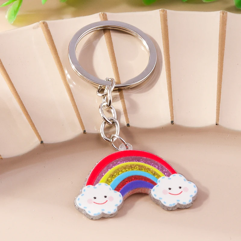 Bunter Regenbogen-Schlüsselanhänger, Lächeln, Wolke, Schlüsselanhänger, Harz-Schlüsselanhänger für Frauen und Mädchen, Handtasche, Geschenk, Schmuck, Accessoires – Detail 10