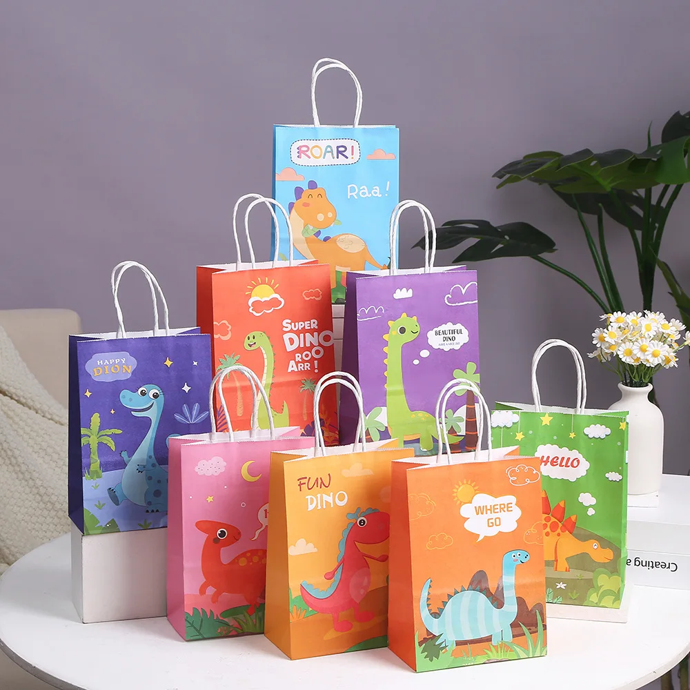 8 stücke Cartoon Dinosaurier Thema Schokolade Snacks Geschenk Taschen 2025 Kinder Jungen Mädchen Alles Gute Zum Geburtstag Party Dekoration Dusche Liefert