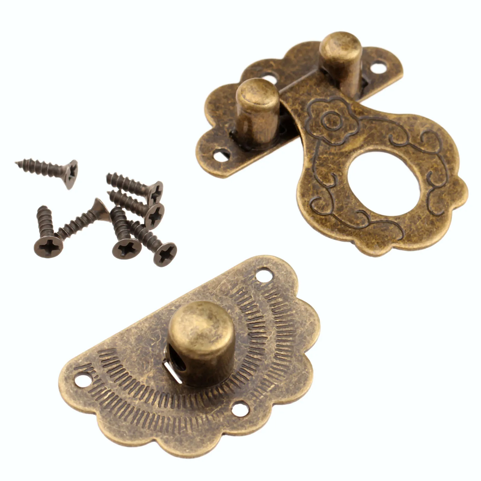 pour la serrure Loquet gaufrage de bronze antique de 41MM avec des charnières et des vis en laiton de 24MM pour la boîte à bijoux en bois 