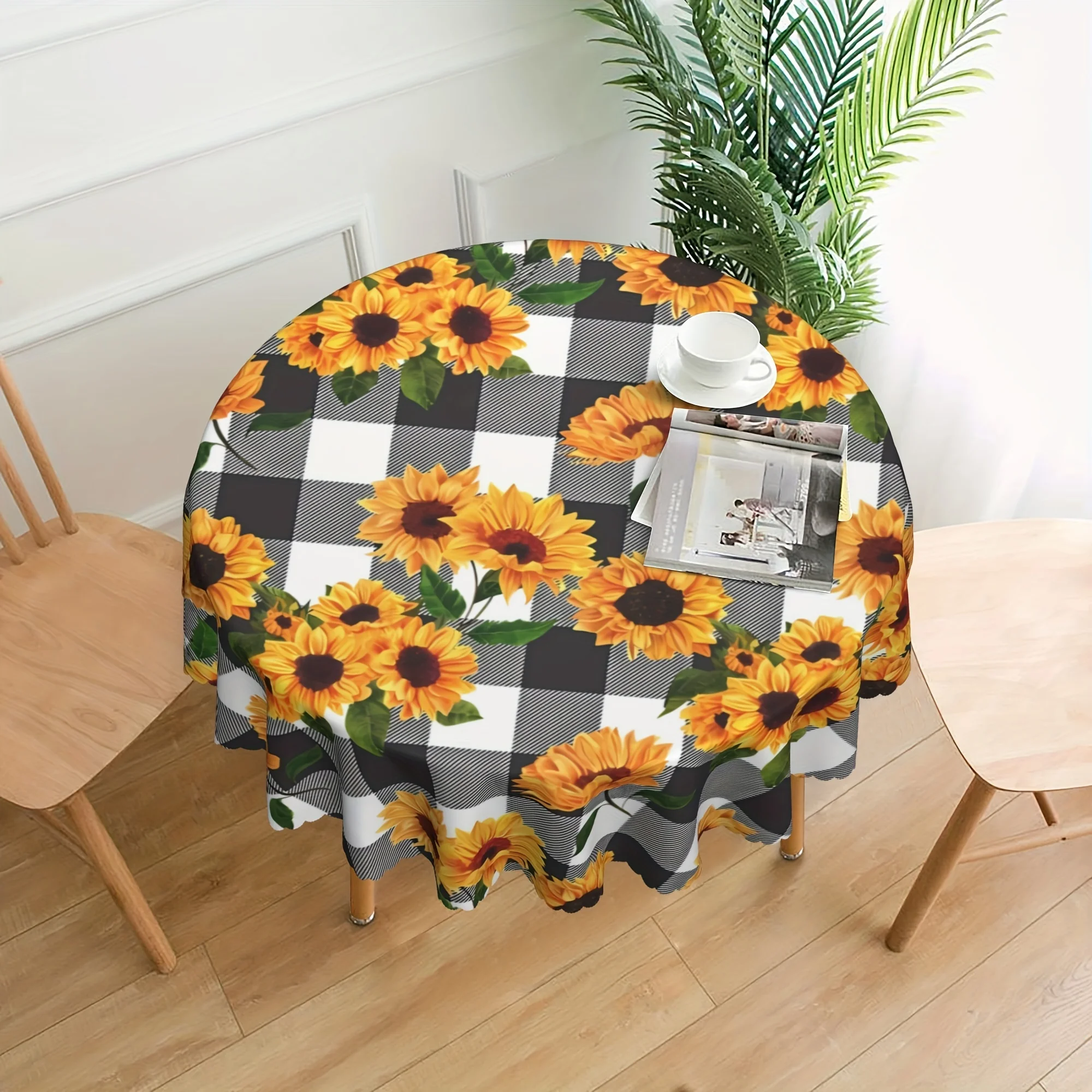 Sunflower Print Decoration Living Room Kitchen Dustproof Round Tablecloth Holiday Outdoor Party Dinner Decoration Accessories