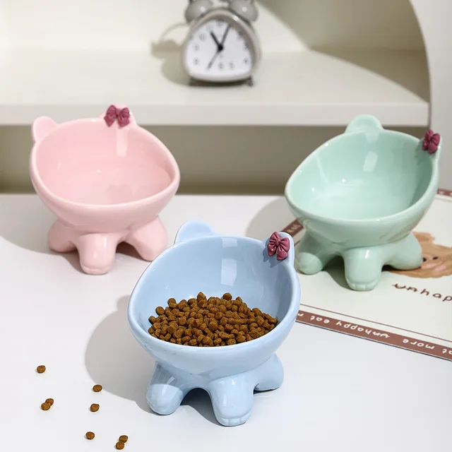 Ceramic Tilted Cat Food Bowl Elevated Cat Bowl Ergonomic Cat Food Dish Anti Vomiting Raised Cat Food Bowl Non Slip For Cats Dog 2