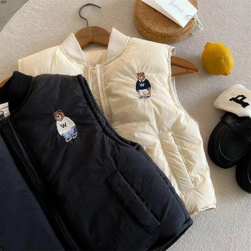 Children's Cotton Waistcoat Boys Winter Baseball Collar Vest Jacket Baby Keep Warm Sleeveless Jacket Girls Embroidery Top children vest