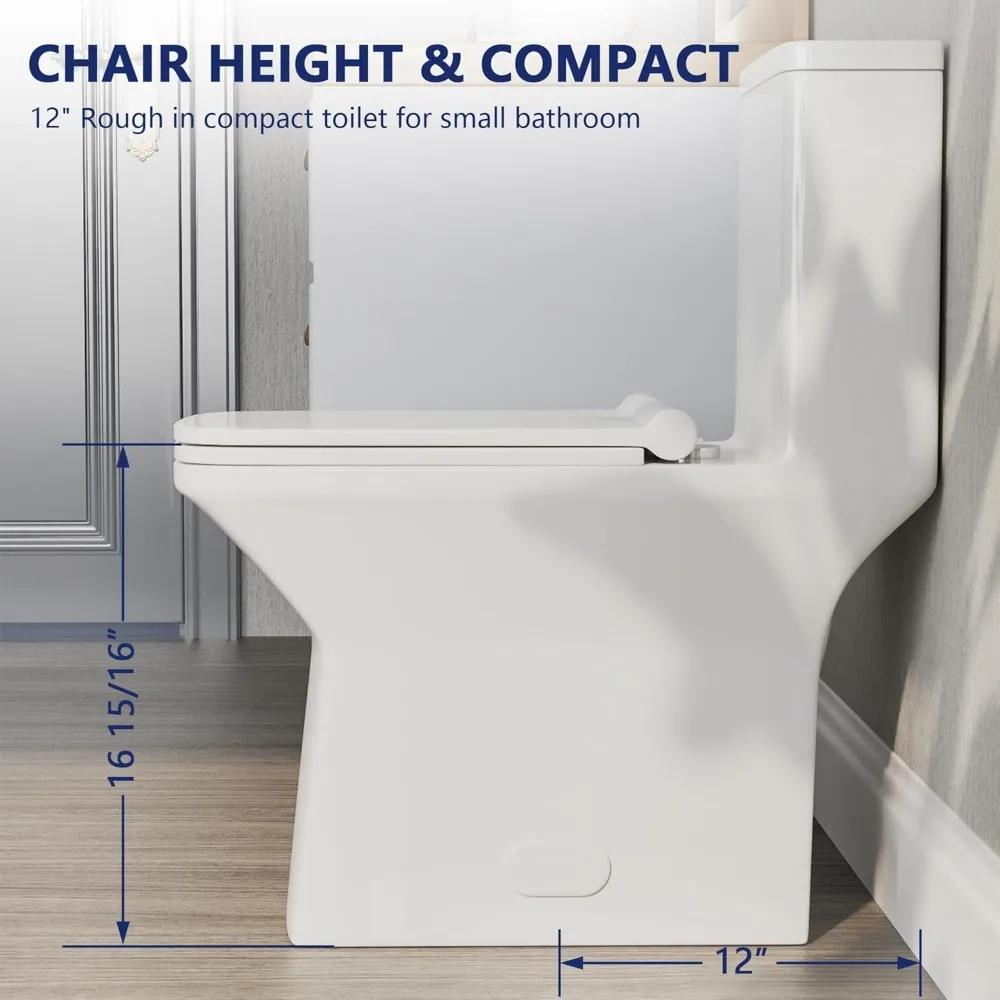 Elongated One Piece Toilet, DV-1F0072-1 Square Compact Toilets for Bathrooms, Dual Flush 1/1.6 GPF and MaP 1000g, 12'' Rough-In 3