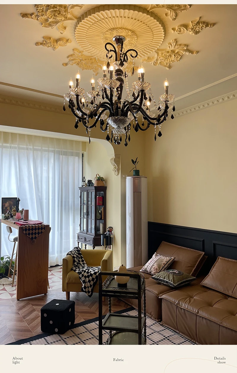 Description Picture 4 of itemEuropean retro luxury noble crystal LED chandelier villa restaurant hall bar coffee shop living room high-end chandelier