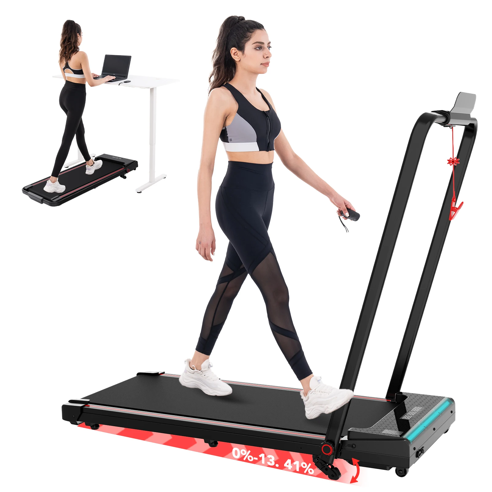 CITYSPORTS PRO Foldable Treadmill, Walking Pad Treadmill with 13% Incline, Adjustable Speed, LED Light, Space-Saving
