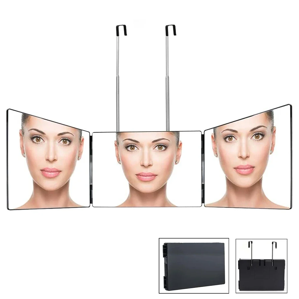 กระจกแต่งผมแบบพับได้ 3 ด้าน 360 องศา พร้อมตะขอปรับความสูงแบบยืดหดได้สำหรับแต่งหน้าและจัดแต่งทรงผม 1