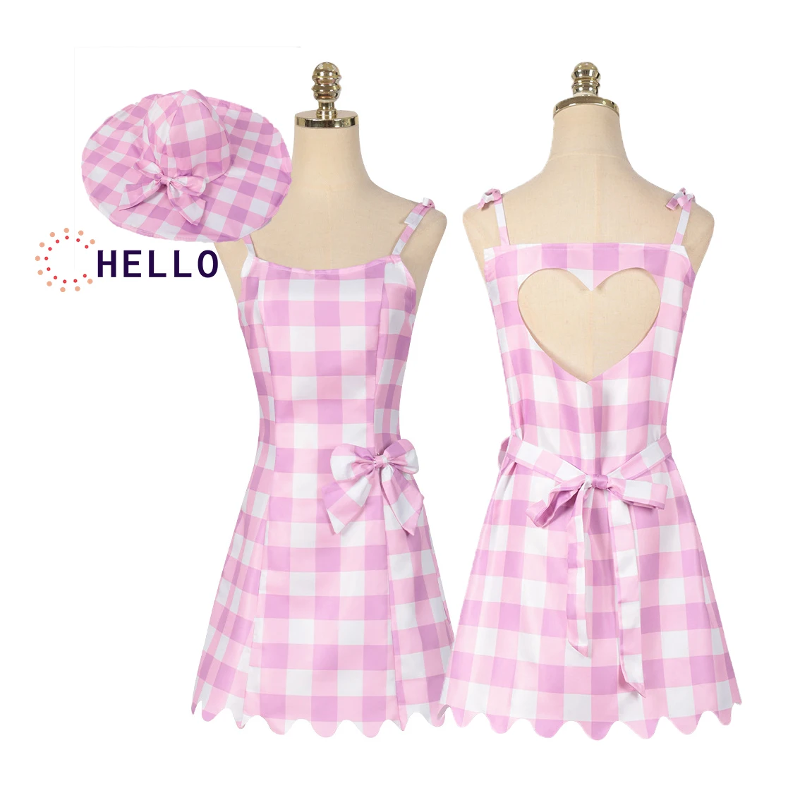 

2023 New Movie Barbi Costume For Women Adult Sexy Pink Plaid Sleeveless Princess Dresses Halloween Party Role play Costume