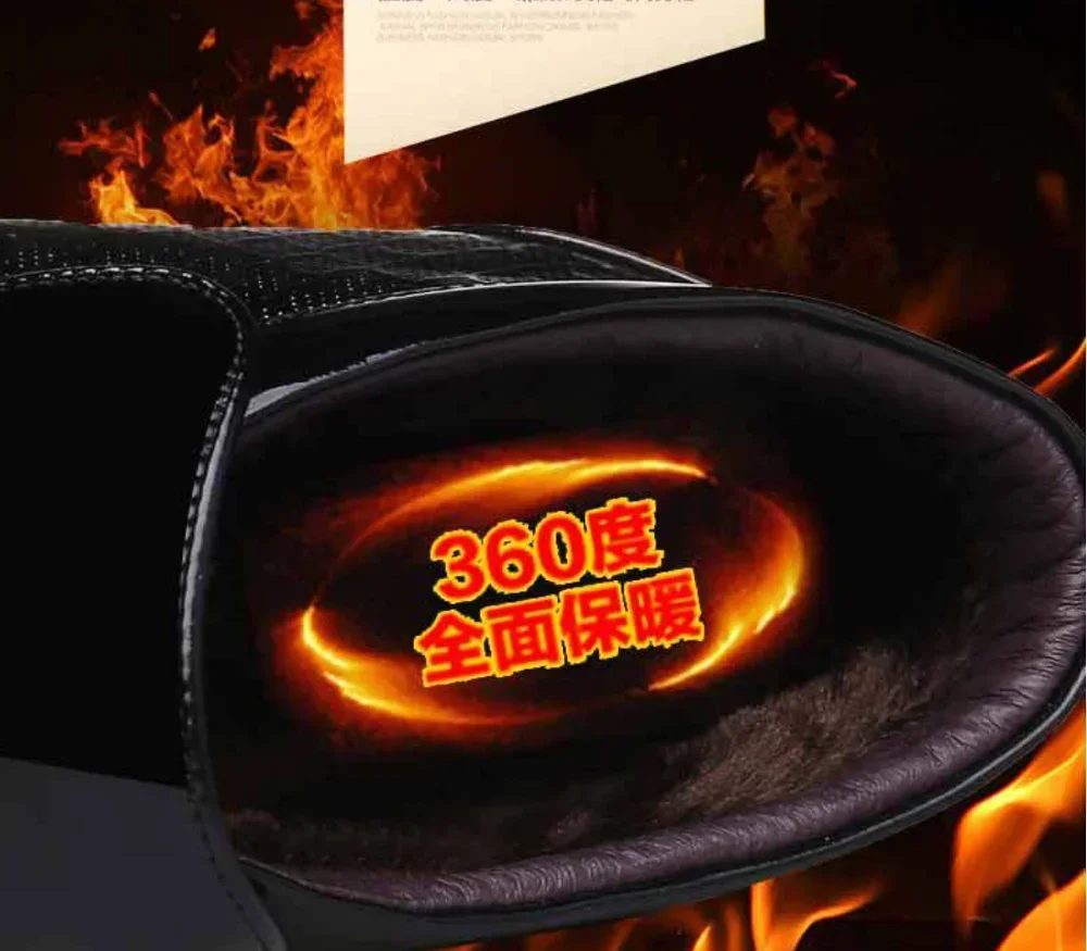 Luxury Patent Leather Business Chelsea Boots Mens Winter Ankle Boot Thick Artificial Fur Snow Boots Hombre Dress Shoes men chelsea boots