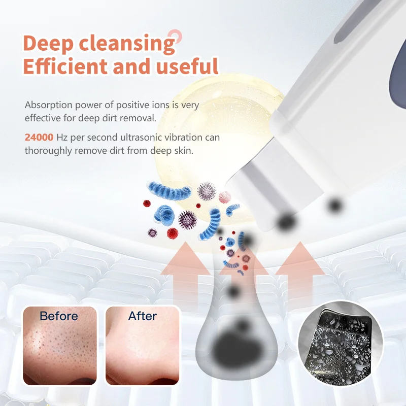 Upgraded Multi-Function Skin Scrubber Facial Spatula Blackhead Remover 4 Modes LED Display Pore Cleaner For Deep Cleasing