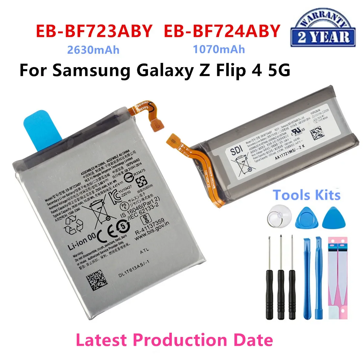 

Brand New EB-BF723ABY EB-BF724ABY Battery For Samsung Galaxy Z Flip 4 5G F723 F724 SM-F7210 Replacement Batteries+Tools