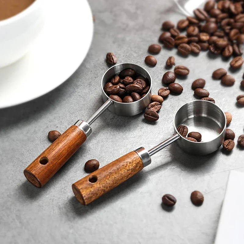 Stainless Steel Spoons 15ml Measuring Spoon Tablespoon Coffee Scoop Wood Handle Sugar Powder Coffee Bean Measure Spoon