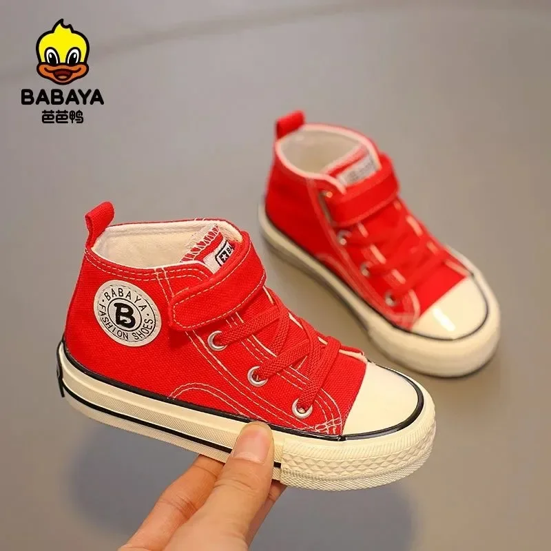 Babaya Children Canvas Shoes Boys Sneakers 2024 Spring New High-top Breathable Girls Shoes for Kids White Casual Shoes 3
