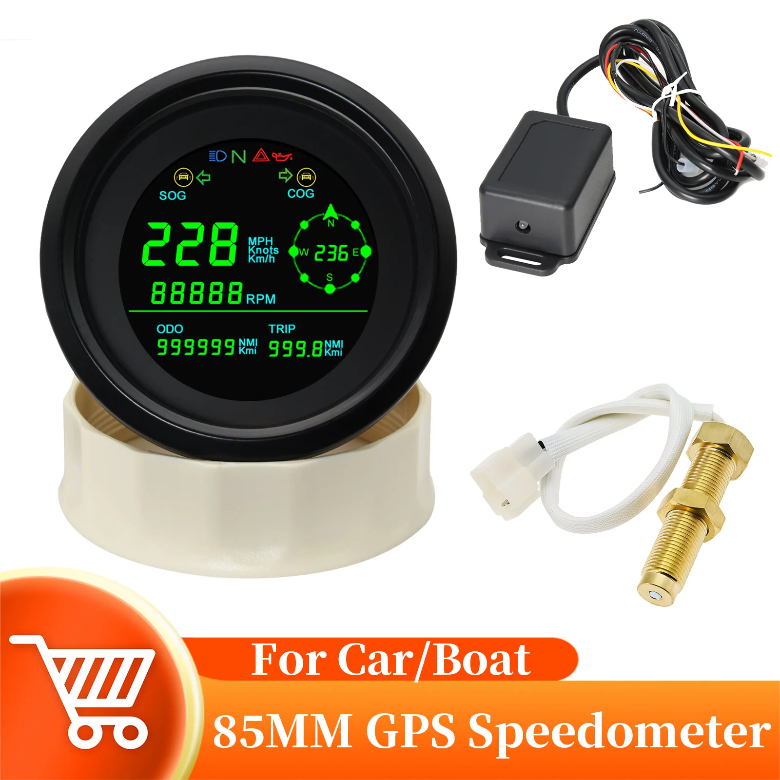 85MM GPS Tacho Gauge Mit Drehzahlmesser ODO REISE Display Einstellbar 999 Mph Knoten Km/h