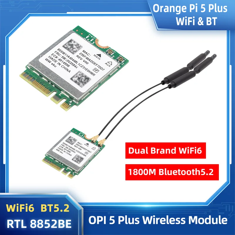 Laranja pi Plus Wifi Mais bt 5.2 Módulo sem Fio Interface de Chave Rtl8852be M.2 e 1800m Marca Dupla 2.4g 5g Wi-fi para Opi Plus