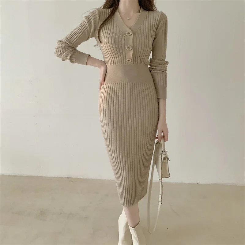 Vestido de camisola feminina de malha outono