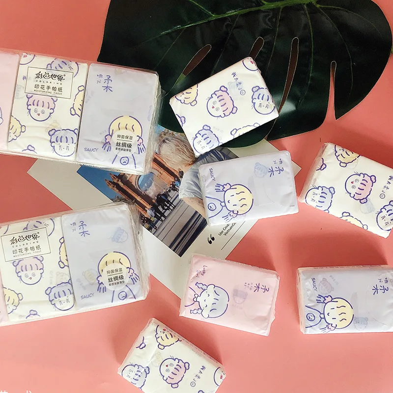 Facial Tissue Paper Printed Handkerchief Paper Three Layers of Native Wood Mini Printed Paper Portable Small Pocket Napkin for Daily Life