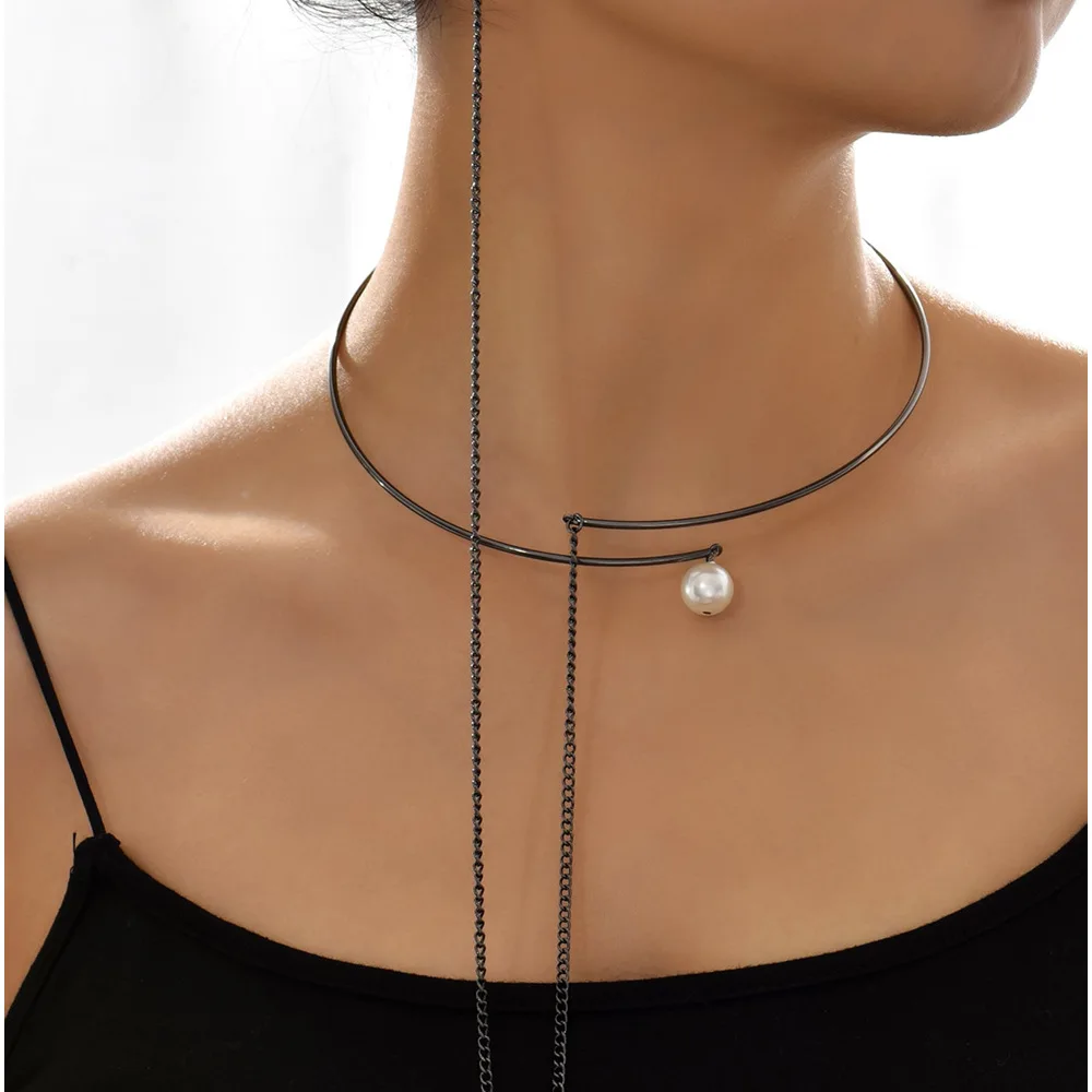 Metal Choker Necklace Women Jewelry Metal Chain Pearl Collar Necklace For Women