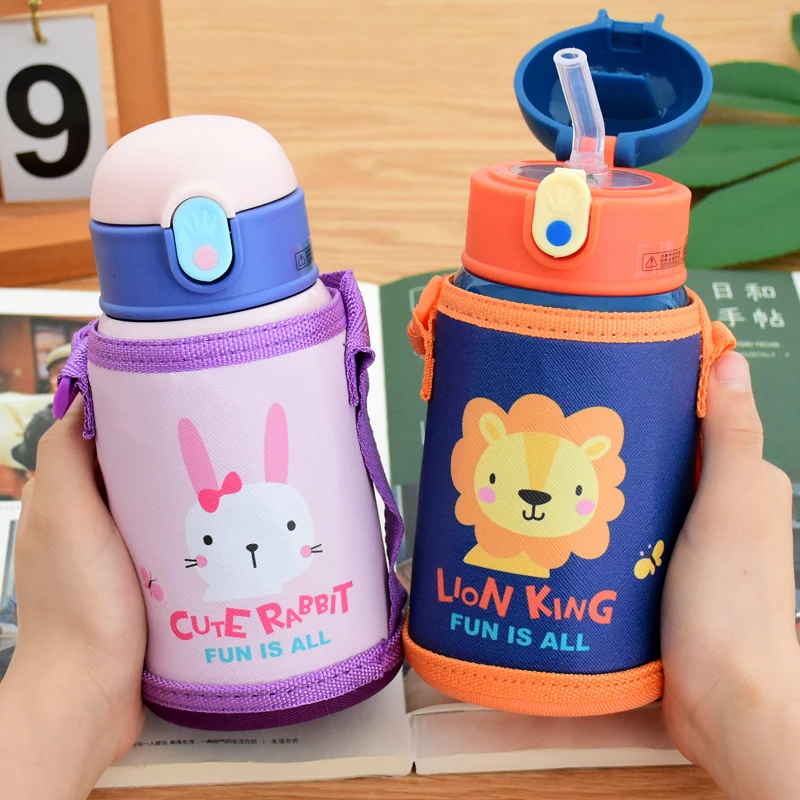 Cartoon Bunny Unicorn Stainless Steel Vacuum Flask Thermos Cup Mug for Kids  Childen Portable Cute Straw Water Bottle with Bag (pink bunny 3, 600ml)