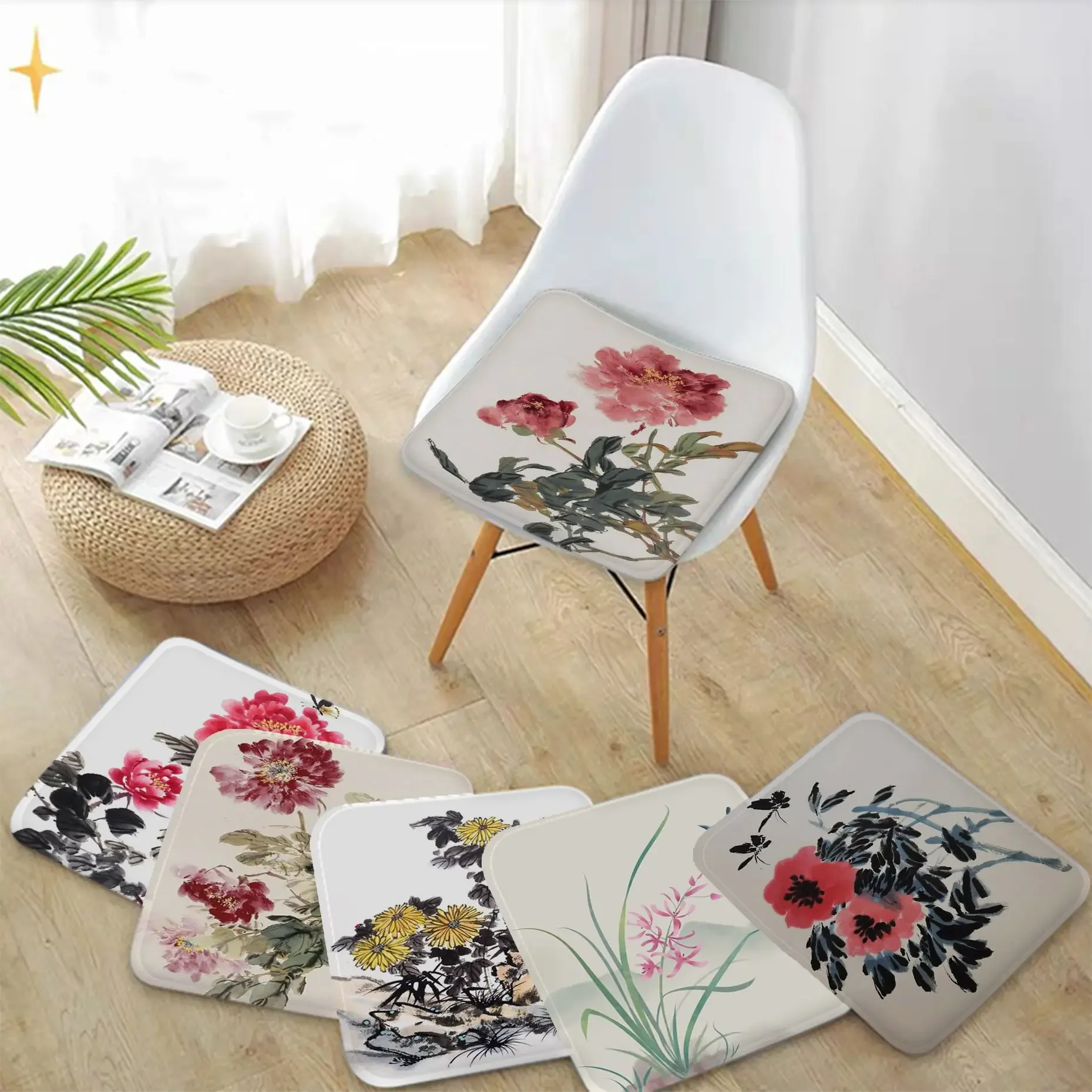 

Ancient Chinese Style Flower Bird Orchid Nordic Printing Meditation Cushion Stool Pad Seat Cushion Anti-Slip Cushions Home Decor