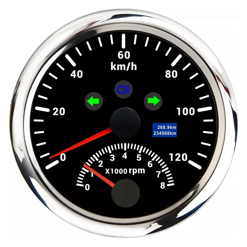 

2 In 1 85MM Marine GPS Tachometer 0-120KMH Speedometer 0-8000RPM With Red Backlight For Marine Trucks
