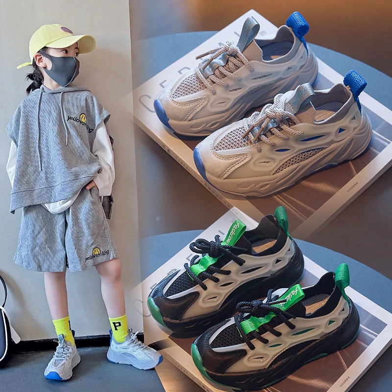 

Children Luminous Shoes Fashion Wide Girls Boys Pu Mesh Patchwork Breathable Run Sneakers Kids Casual Shoe Toddler Baby Shoes