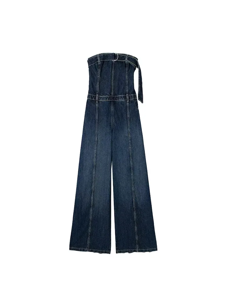 

TRAF Denim Jumpsuit Women Sleeveless Fashion Women's Long Jumpsuit Vintage Causal Street Playsuit Slim Tops