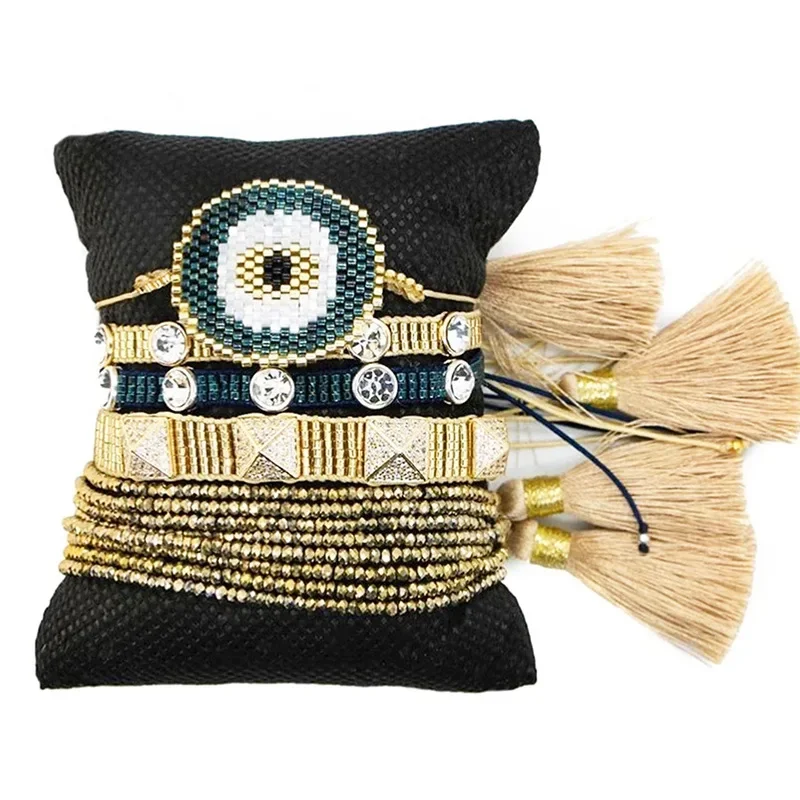 

Оригинальный браслет в стиле ретро, простой Регулируемый браслет ручной вязки с геометрическим дизайном и бусинами в богемном стиле