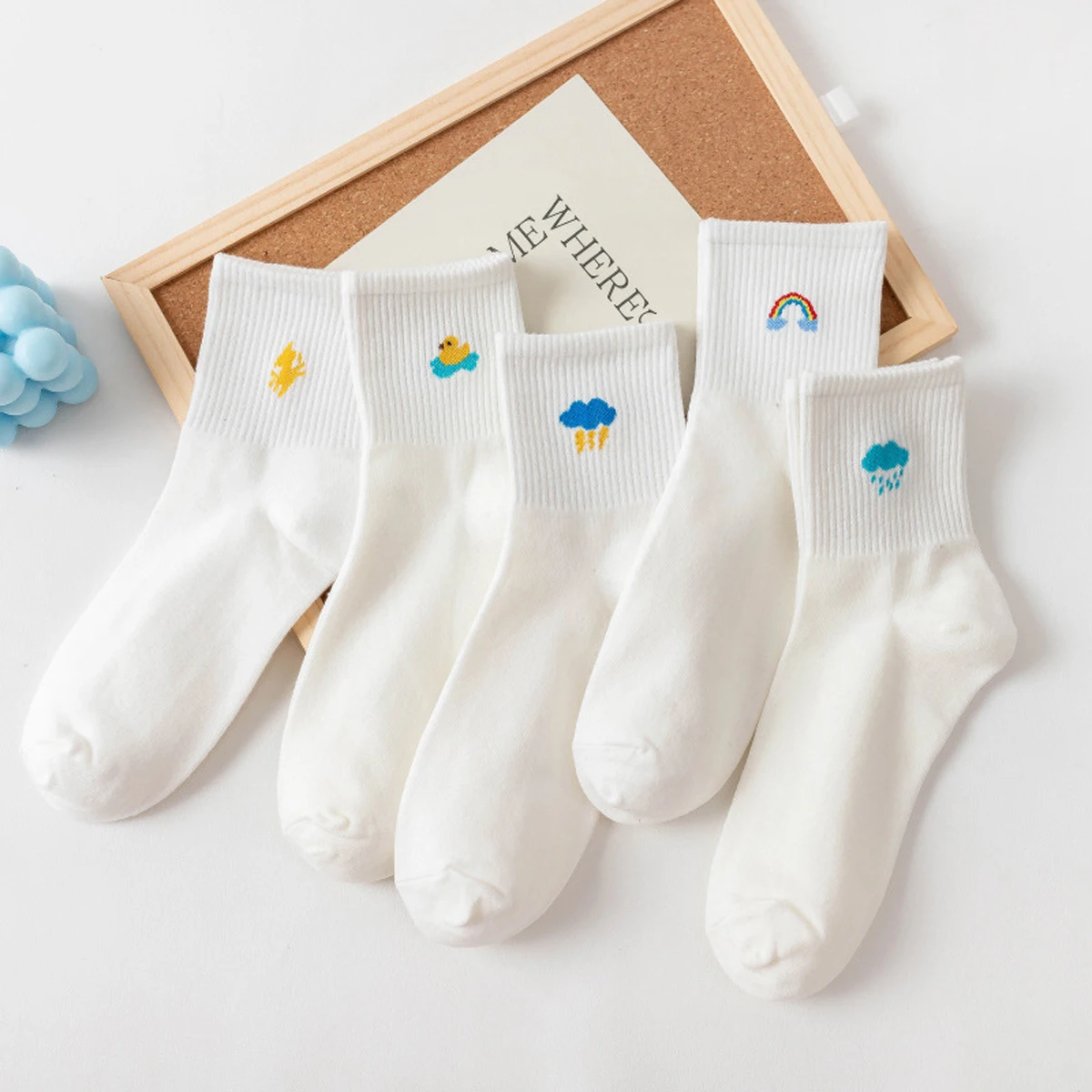 5 Paare/los Damenmode Baumwollsocken Niedliche Happy Crew Socken für Damen Skateboard Sport Baumwollsocken – Detail 3