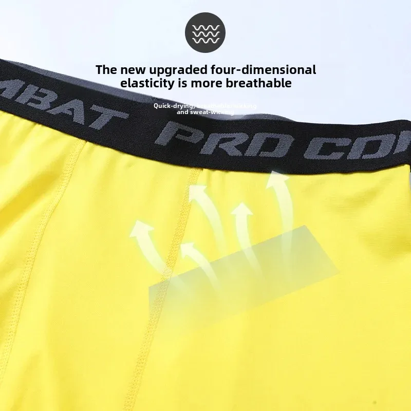 Men's Sports Leggings High Elasticity Quick Dry 7/9 Length Basketball Fitness Running Training Compression Base Pants Summer