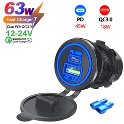 Universal Multi - Port Fast Charging USB Car Charger with Voltmeter and Waterproof Design (PD45W 1QC Aperture)