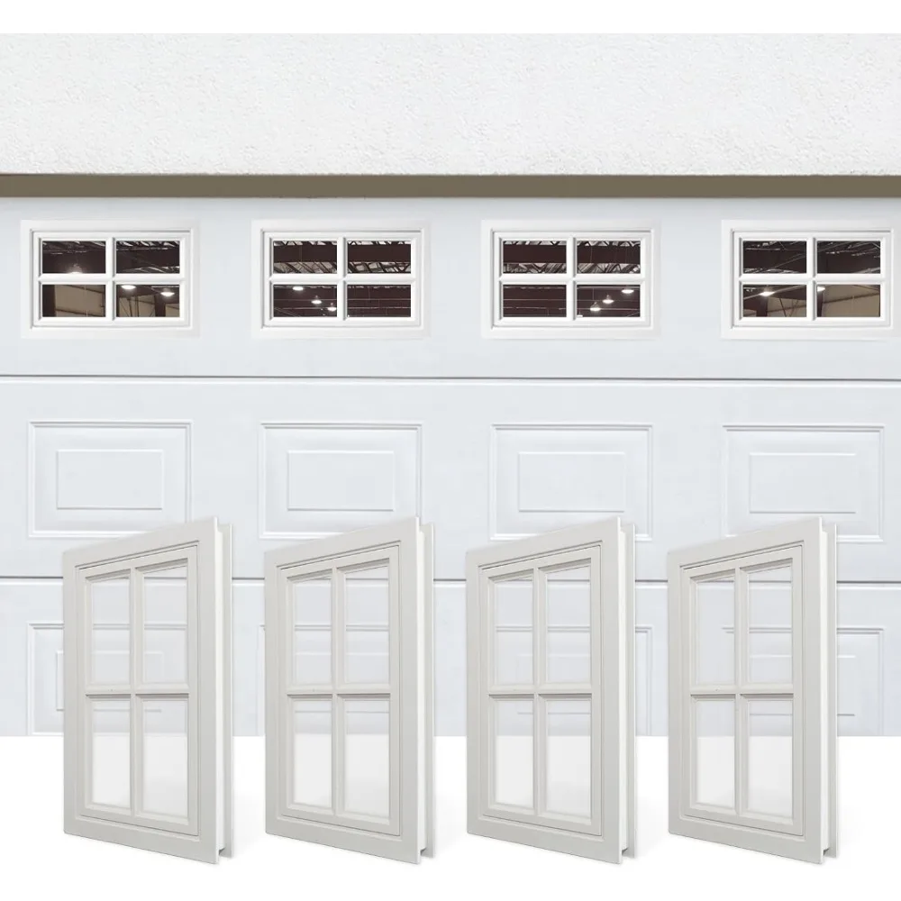 4 pcs garage door windows, replacement vinyl windows inserts kit with uv resistant resin glass for exterior garage doors (cross