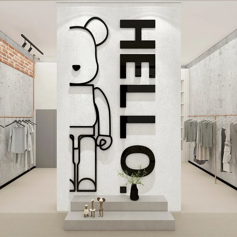 

HELLO Bearbrick 3D Mirror Wall stickers For Living room Cartoon Bear Kids room Decoration DIY Self adhesive stickers Home decor