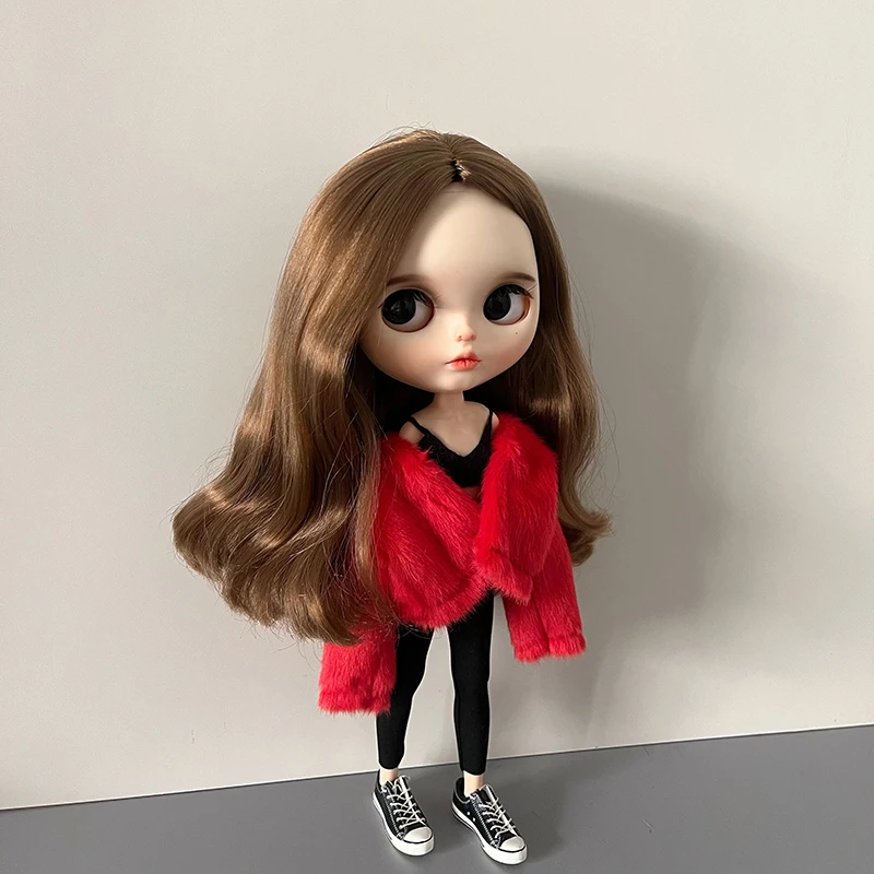 1Pcs Blyth Doll Clothes Long Sleeve Soft Fur Coat Tops Yoga Pants Leggings Warm Casual Wear for Blyth OB24 Pullip 1/6 Dolls