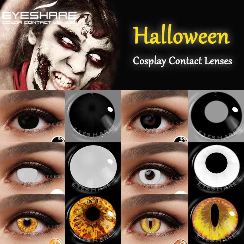 EYESHARE 2pcs Color Contact Lenses for Eyes Black Colored Lens Halloween Anime Cosplay Yearly Lens Beauty White EyeContacts Lens
