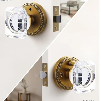 มือจับประตูคริสตัลขัดเงา, ทองเหลืองซาตินภายใน, ห้องนอนและห้องน้ําเพื่อความเป็นส่วนตัว, มือจับประตูกระจกสี่เหลี่ยม, โลหะผสมสังกะสี 1