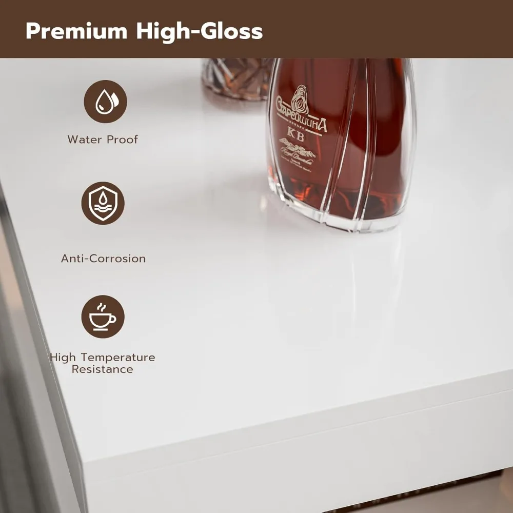 Modern High Glossy Coffee Table, White Coffee Table with 2 Storage Drawers and Acrylic Design Open Space, Rectangle Coffe 6