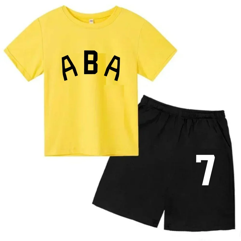 thumbnail image 1 of Ropa de bebé con estampado de letras para niños y adolescentes, conjunto de camiseta y pantalones cortos de verano de 2 piezas, conjunto informal de manga corta para niños y niñas, 1 of 5
