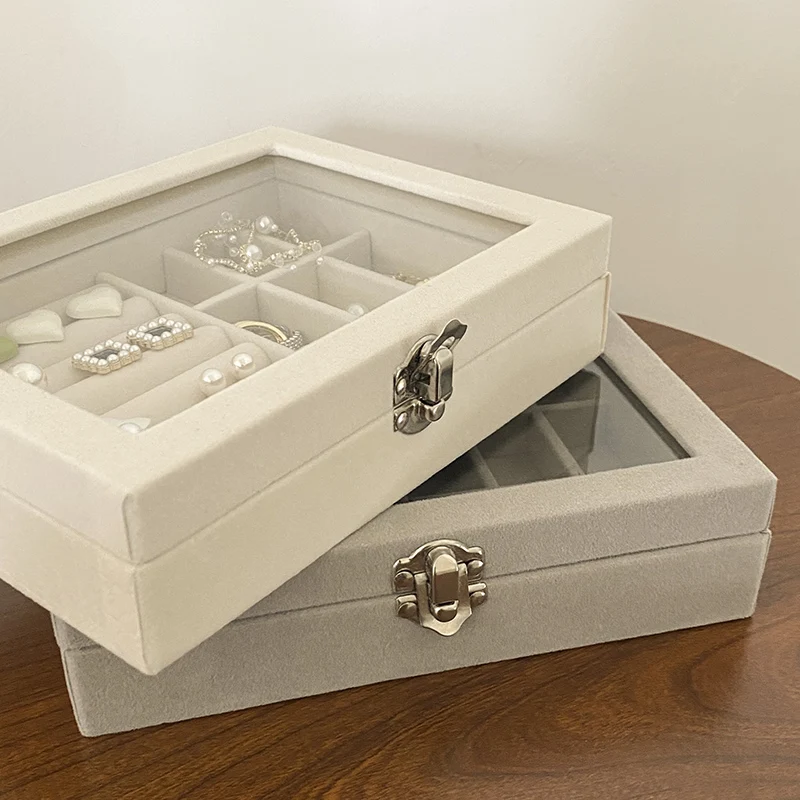 Portagioie Con 9 Scomparti In Velluto Grigio - Organizer Con Chiusura A Chiave Per Collane E Orecchini - 9