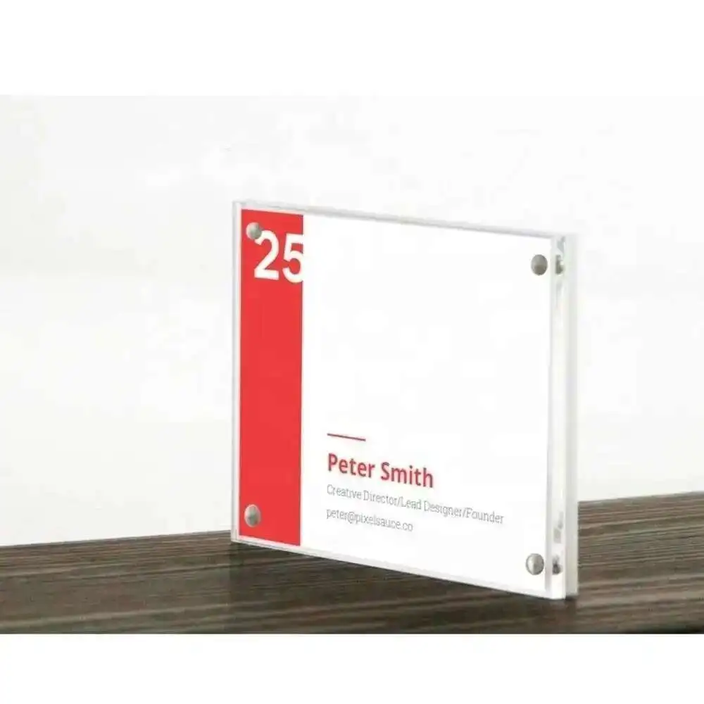 Sticker Price Tag Acrylic Magnetic Name Card Display Wall Mount Paper Info Desk Table Sign Holder Photo Frame