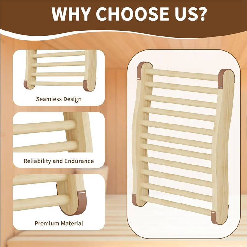 AD-2 Pack Sauna Backrest Sauna Accessories, Sauna Backrest , Wooden Sauna Backrests Slip-Resistant And Ergonomic S-Shape