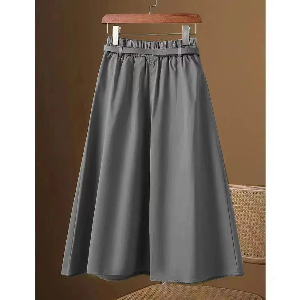 Korean version Summer High waisted Skirt 2026 New Female Solid color Loose Casual Workwear Pocket Half body A-line Skirts