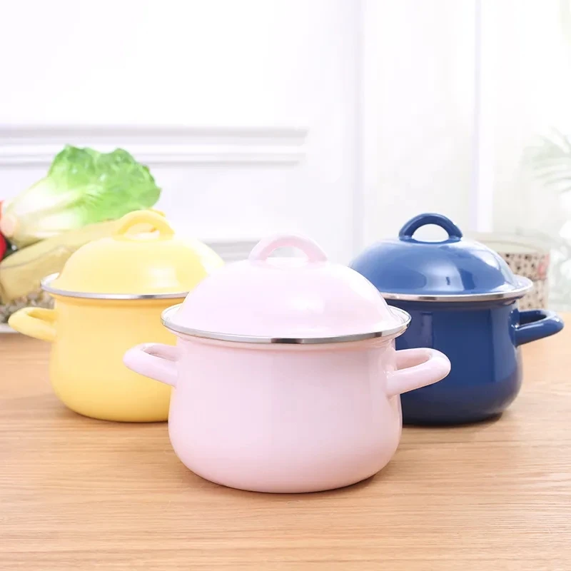 쿡웨어 여성 앞치마 방수 가정용 PVC 오일-요리사 요리 용 앞치마, 베이킹 홈 클리닝 레스토랑 주방 액세서리 8 뚜껑이 달린 에나멜 스톡 냄비, 다목적 주방 요리, 우유 수프 냄비, 아기 음식 죽 냄비, 조리기구 도구, 16cm, 1.5L, 1 개