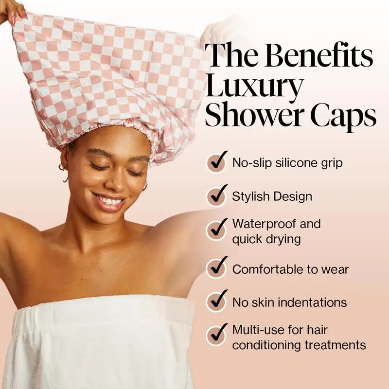 Kitsch Luxury Shower Caps for Women Reusable Waterproof - Flexi Satin Lined, Quick-dry,Stylish Hair Cap for Long & Short Hair 6
