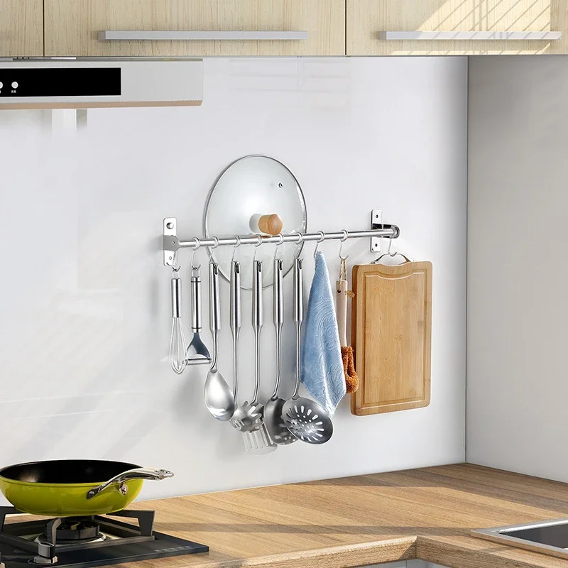 Kitchen hook hanging rod, household stainless steel wall-mounted rack