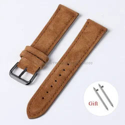 Artisanal Vintage Suede Leather Watch Strap with Handmade Stitching and Quick Release - 20mm (Brown - black)