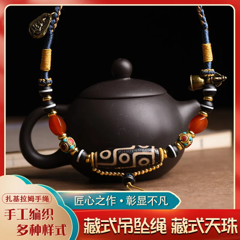 수제 직조 에스닉 스타일 티베트 비즈 목걸이, Thangka 펜던트 로프, Zachilam 목걸이, 빈티지 목 걸이