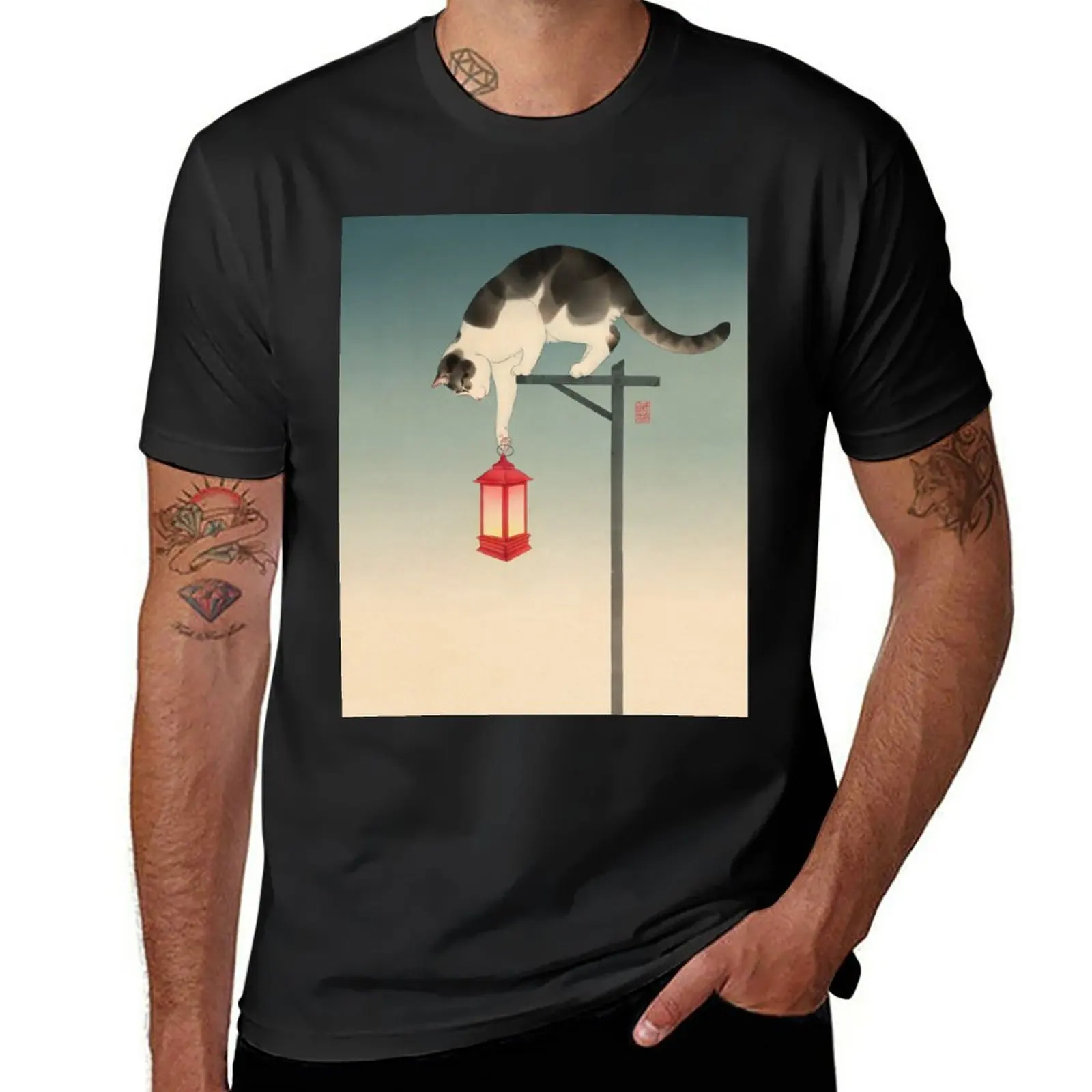 

New Cat Holding Street Lamp T-Shirt new edition t shirt heavyweight t shirts boys animal print shirt black t-shirts for men