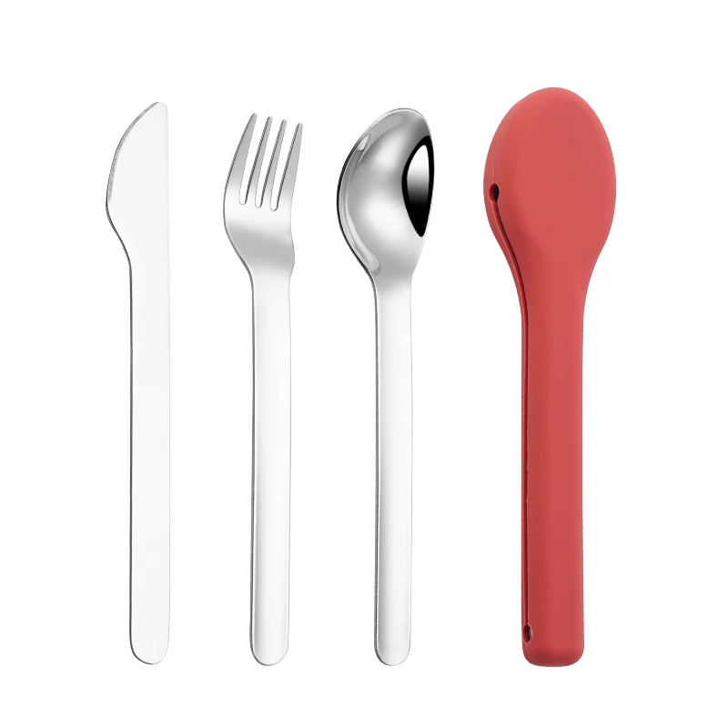 304 Stainless Steel Camping Picnic Portable Tableware Set Travel Cutlery Silicone Case Reusable Portable Case